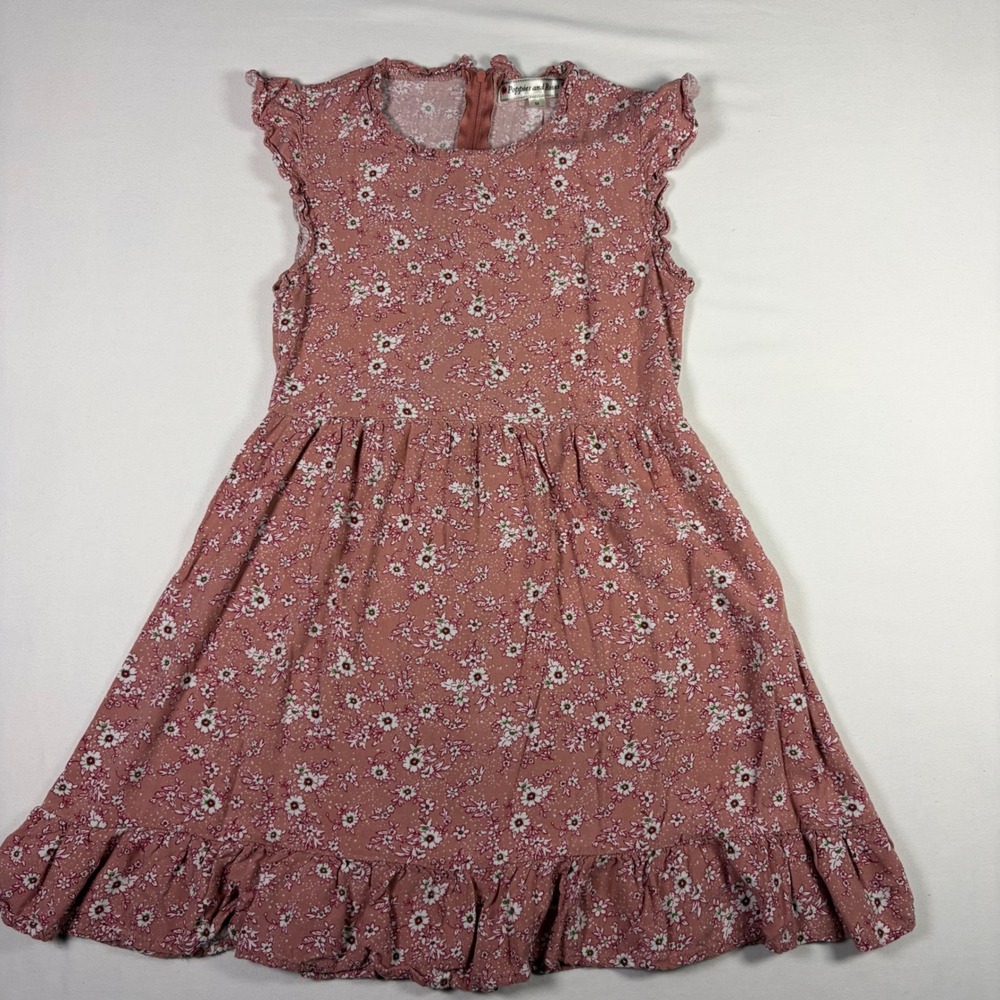 Poppies and Roses Floral Ruffle Hem Dress Ditsy Boho Prairie Tea Party Girls M